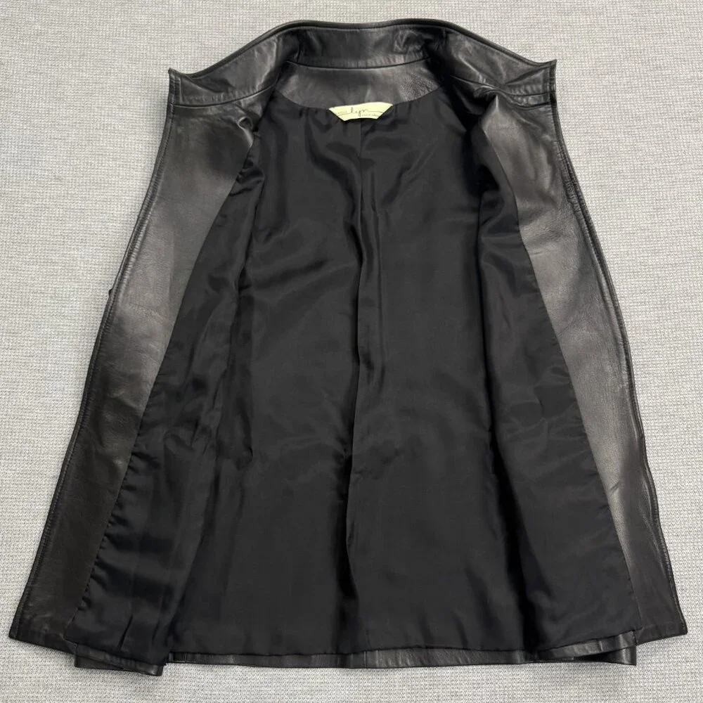 Sibylle Lyn Womens Black Leather Vest Mock Neck Lined Custom Size Spec Biker - Picture 5 of 11